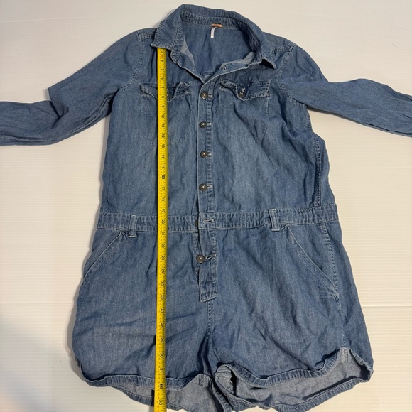 Free People Rivet Blue Denim Jean Chambray Long Sleeve Romper Large - Picture 11 of 11